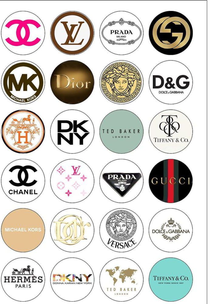 Infographic showing international luxury women’s fashion brands logos including Chanel, Louis Vuitton, Prada, Gucci, Dior, Versace and Hermes

