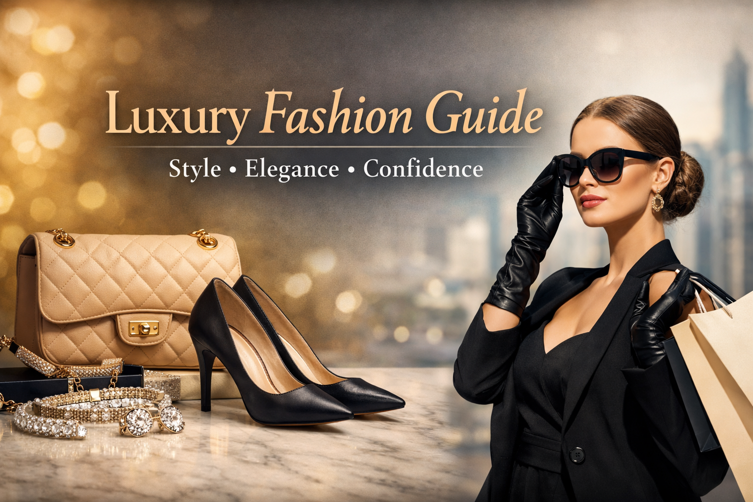 Luxury fashion guide USA showing elegant accessories, premium shoes, and modern luxury style