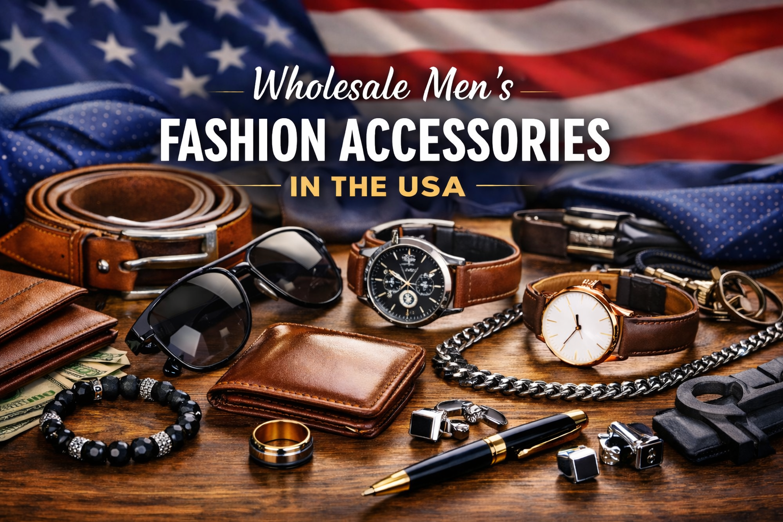 Wholesale men’s fashion accessories collection including watches, wallets, sunglasses and luxury men accessories