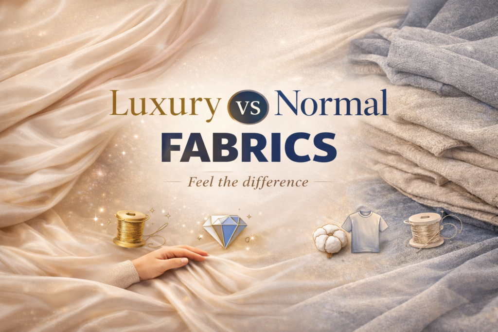 Luxury vs normal fabrics comparison showing texture, quality, durability, and premium finishing in high-end textiles