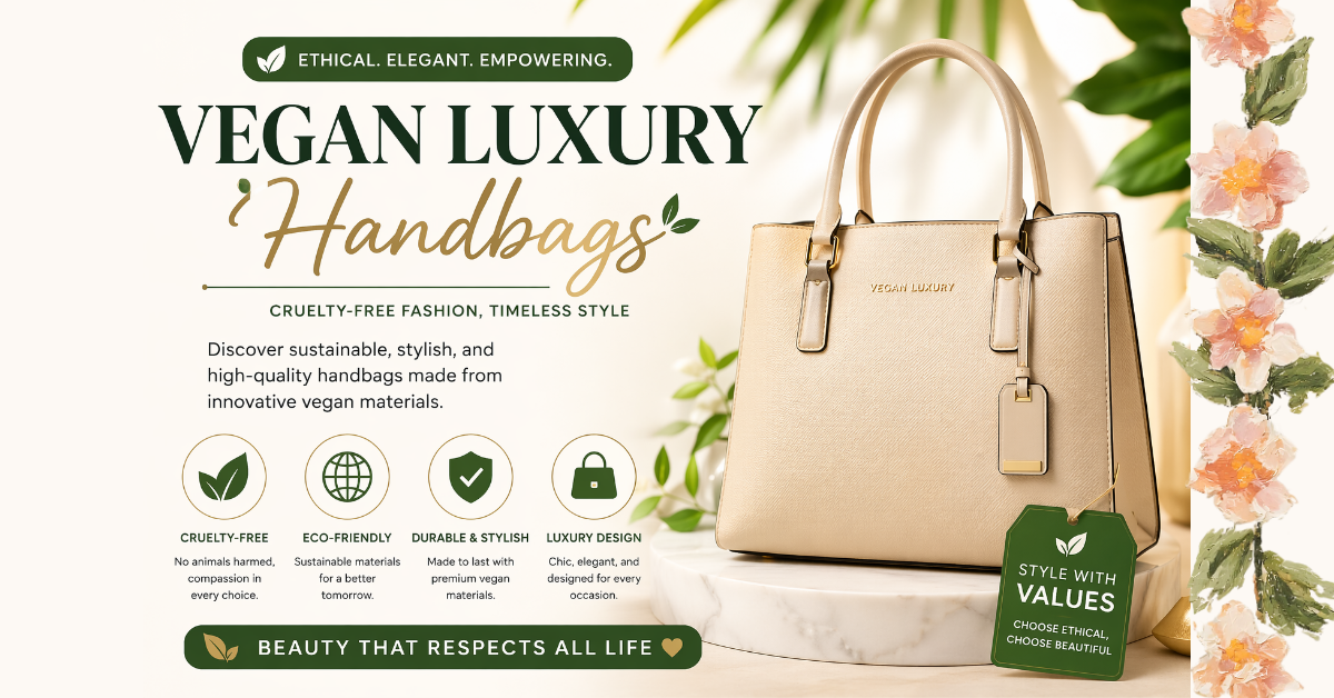 Vegan luxury handbags in elegant design made from sustainable materials, showcasing cruelty-free and eco-friendly fashion style