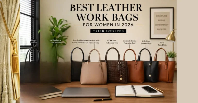 Best leather work bags for women 2026 — Coach, Tory Burch, Kate Spade, Michael Kors, BRAHMIN, Dooney & Bourke, Cole Haan, and Fossil totes