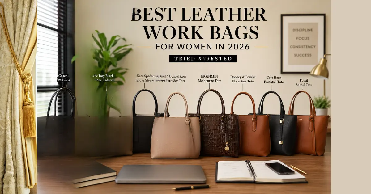 Best leather work bags for women 2026 Coach, Tory Burch, Kate Spade, Michael Kors, BRAHMIN, Dooney & Bourke, Cole Haan, and Fossil totes